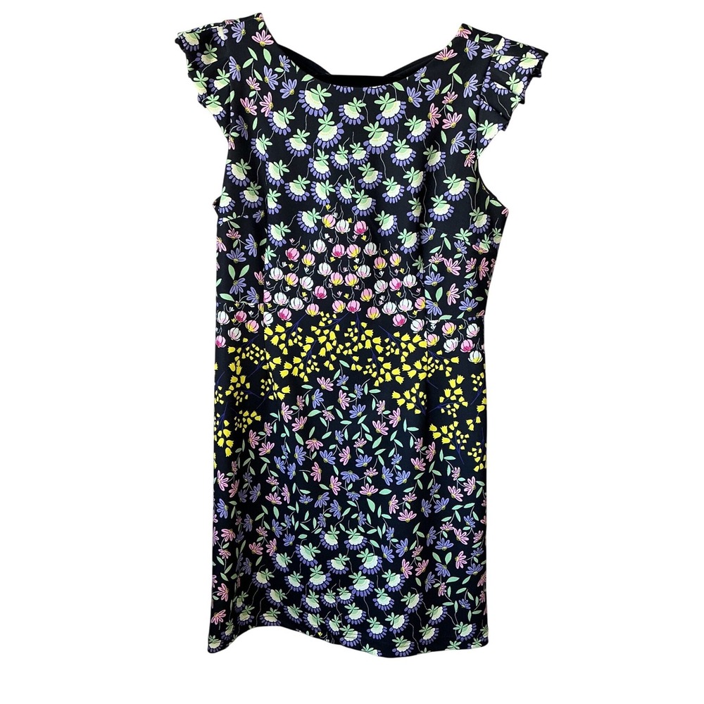 Nanette Lepore Black Floral Ruffle Cap Sleeve Sheath Dress with Back Bow Size 10